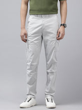 Men's Light Grey Solid Cotton 7 Pockets Cargo Trouser